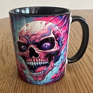Black Ceramic Skull Art Coffee Mug in Pink & Purple